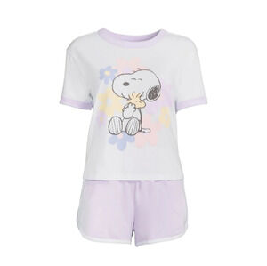 Peanuts Snoopy Women's Size S (4-6) Ringer Tee and Lounge Set, 2-Pieces NWT